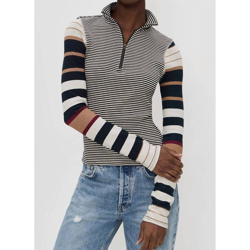 NEW FREE PEOPLE avery zip up top in black combo